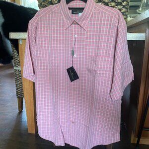 Men's L Bugathchi UOMO short sleeve shirt.  Salmon, Blue, Yellow